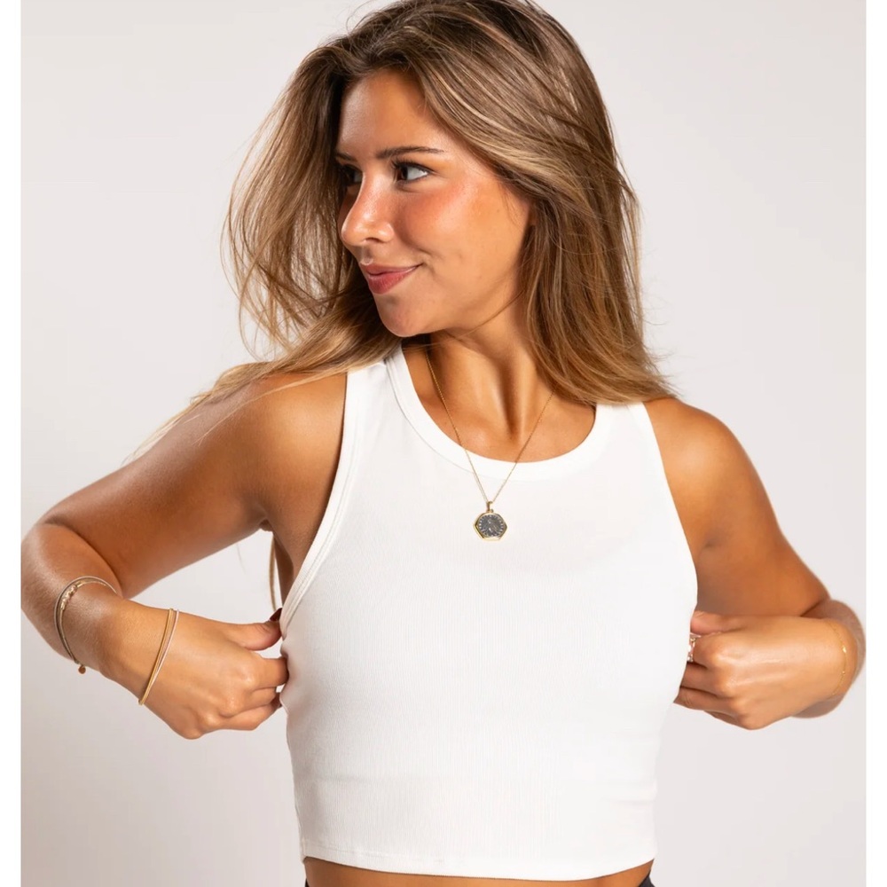 P’tula White Ribbed Crop Tank